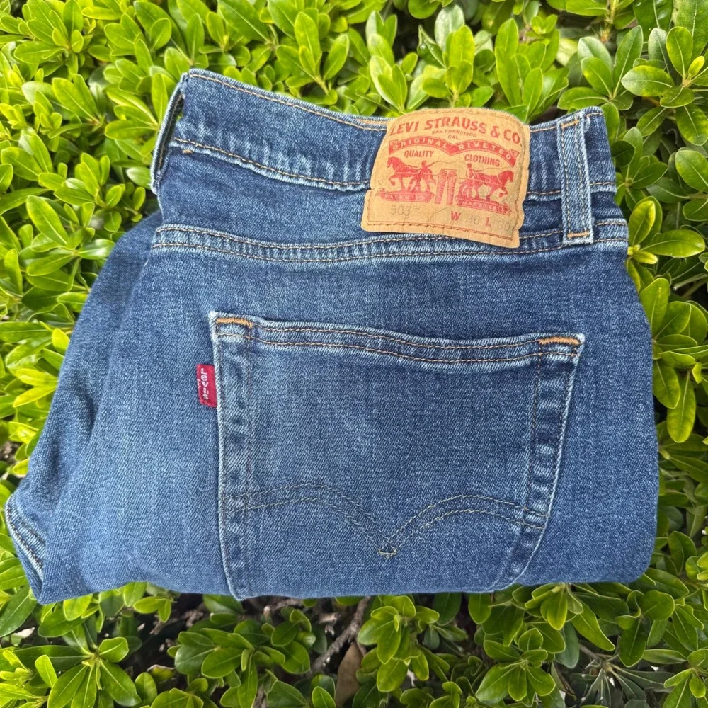 Levis 505 Regular Fit Mens‎ Jeans 35x28 Blue Denim Straight Leg Stretch